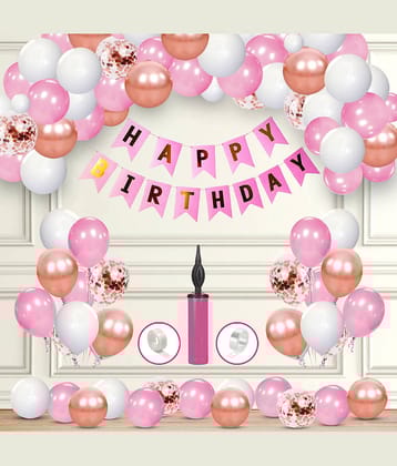 Zyozi Birthday Banner-White,Pink & Rosegold Balloons Garland Arch Kit with Rosegold Confetti Balloons Set for Birthday Balloons Decorations (Pack of 59)