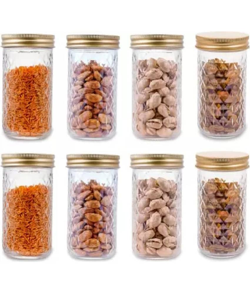 skwaion - Silver Glass Spice Container ( Set of 8 ) - 350 ml