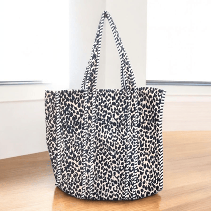Velvet Quilted Tote Bag- Leopard