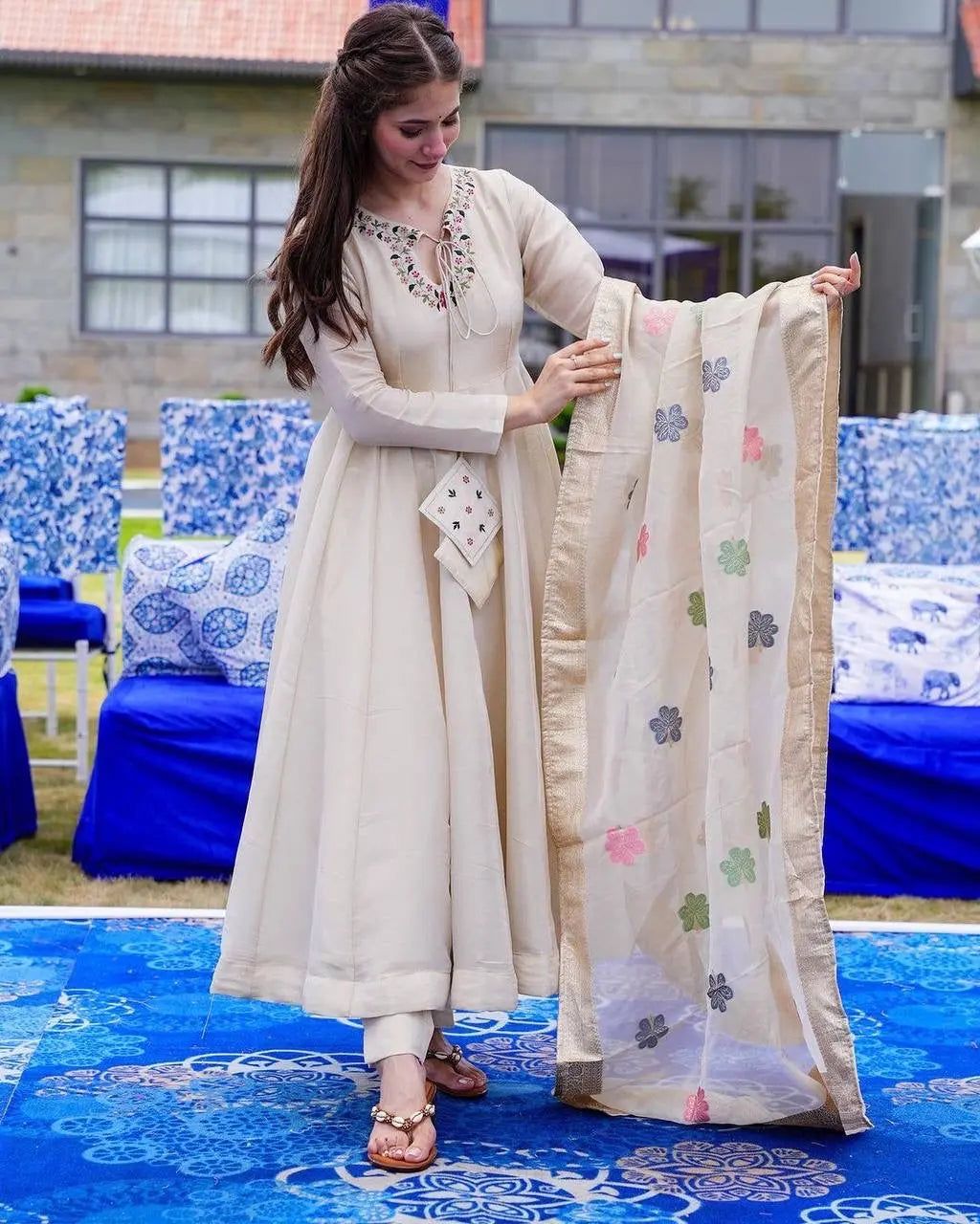 Thread Embroidery Anarkali Gown Set ( Stitched)-M(38)