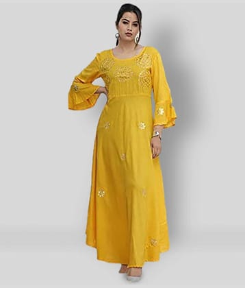 EXPORTHOUSE - Yellow Rayon Women's Flared Kurti ( Pack of 1 )