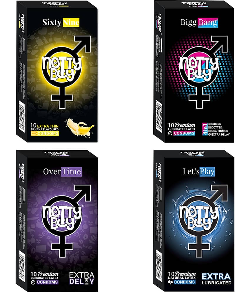 NottyBoy Variety Pack Ribs Dots Contoured And Banana and Extra Lubricated Condoms - 40 Count