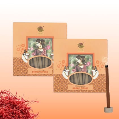 Nandi Panchgavya 100 Percent Cow Dung Dhoop Sticks for Pooja with Stand (Kesar Fragrance - Pack of 2,100 Sticks)