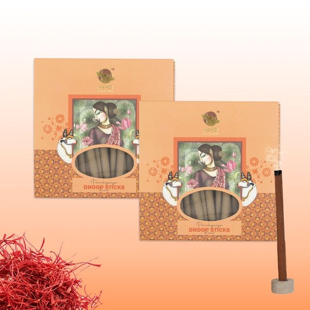 Nandi Panchgavya 100 Percent Cow Dung Dhoop Sticks for Pooja with Stand (Kesar Fragrance - Pack of 2,100 Sticks)