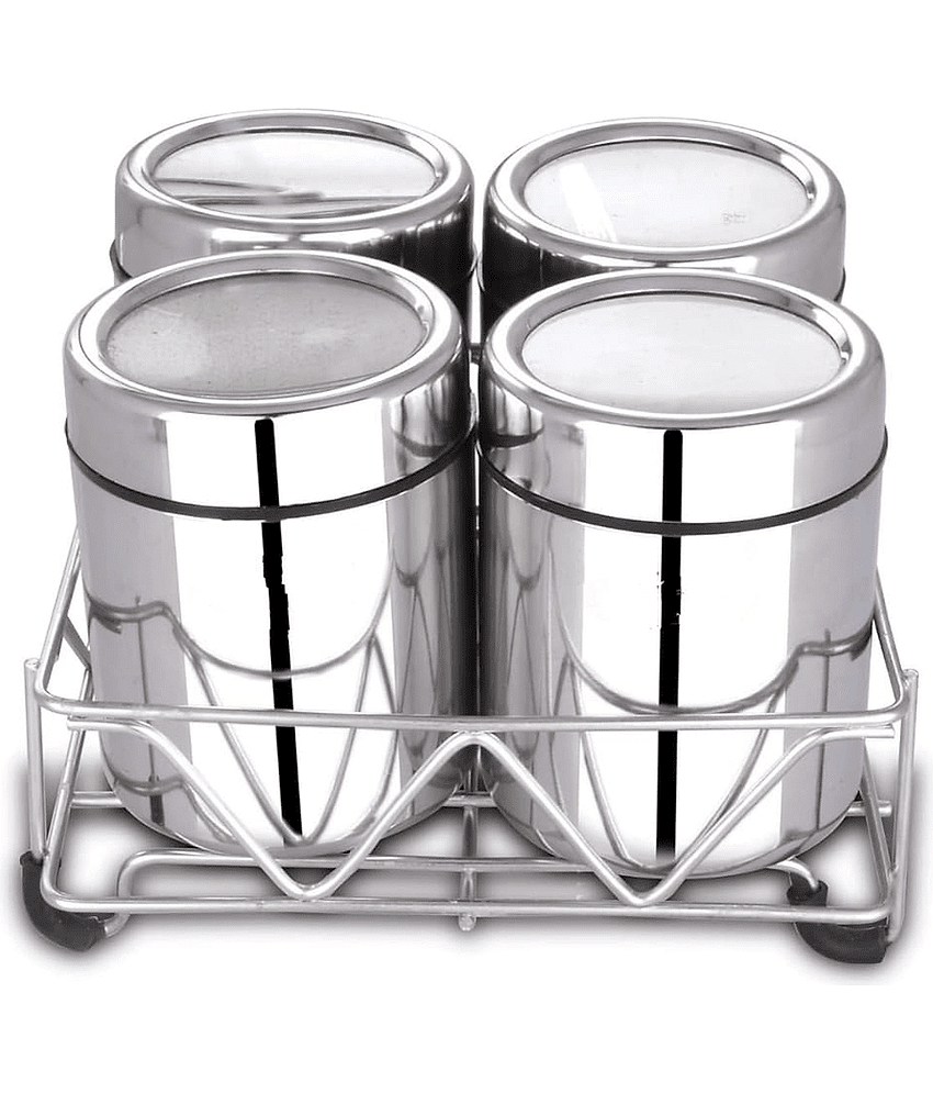 Visaxmi 4 Masala box stand Steel Silver Spice Container ( Set of 1 )