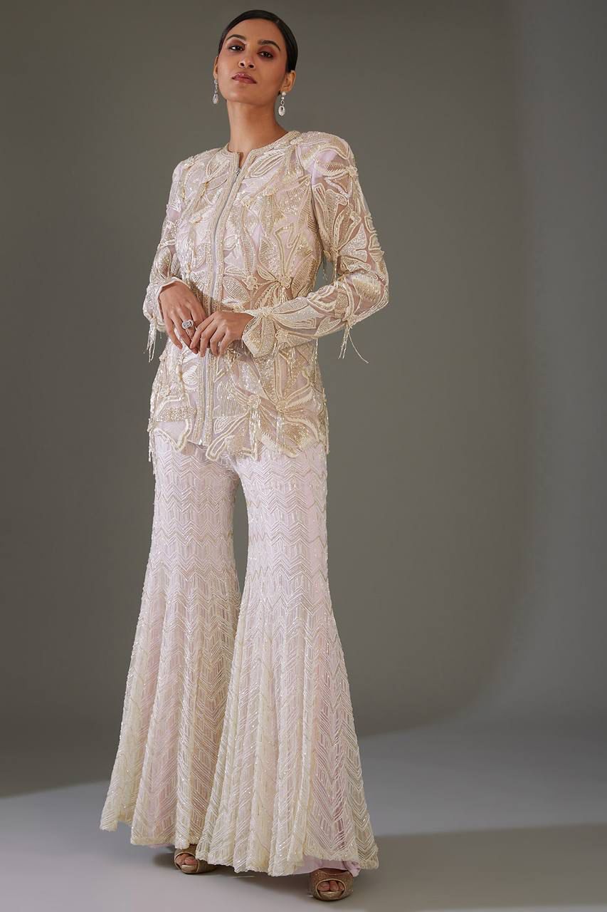 Chine Sequence Work Plazzo Suit