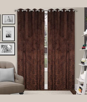 Kraftiq Homes Floral Blackout Eyelet Curtain 7 ft ( Pack of 2 ) - Brown