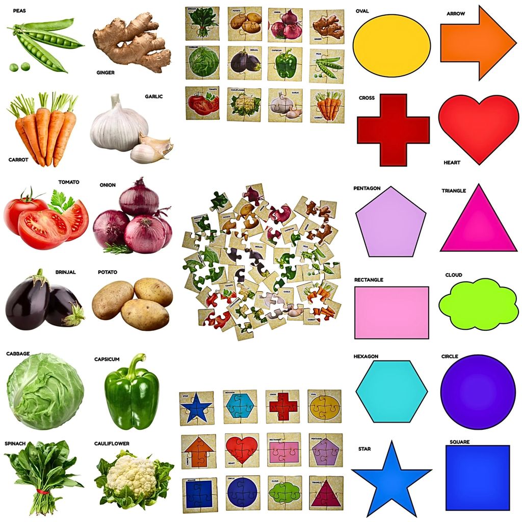 Vegetables & Shapes Jigsaw Puzzle for Kids | Educational Learning Puzzle for Early Development | Color, Shape & Cognitive Skill Building Game