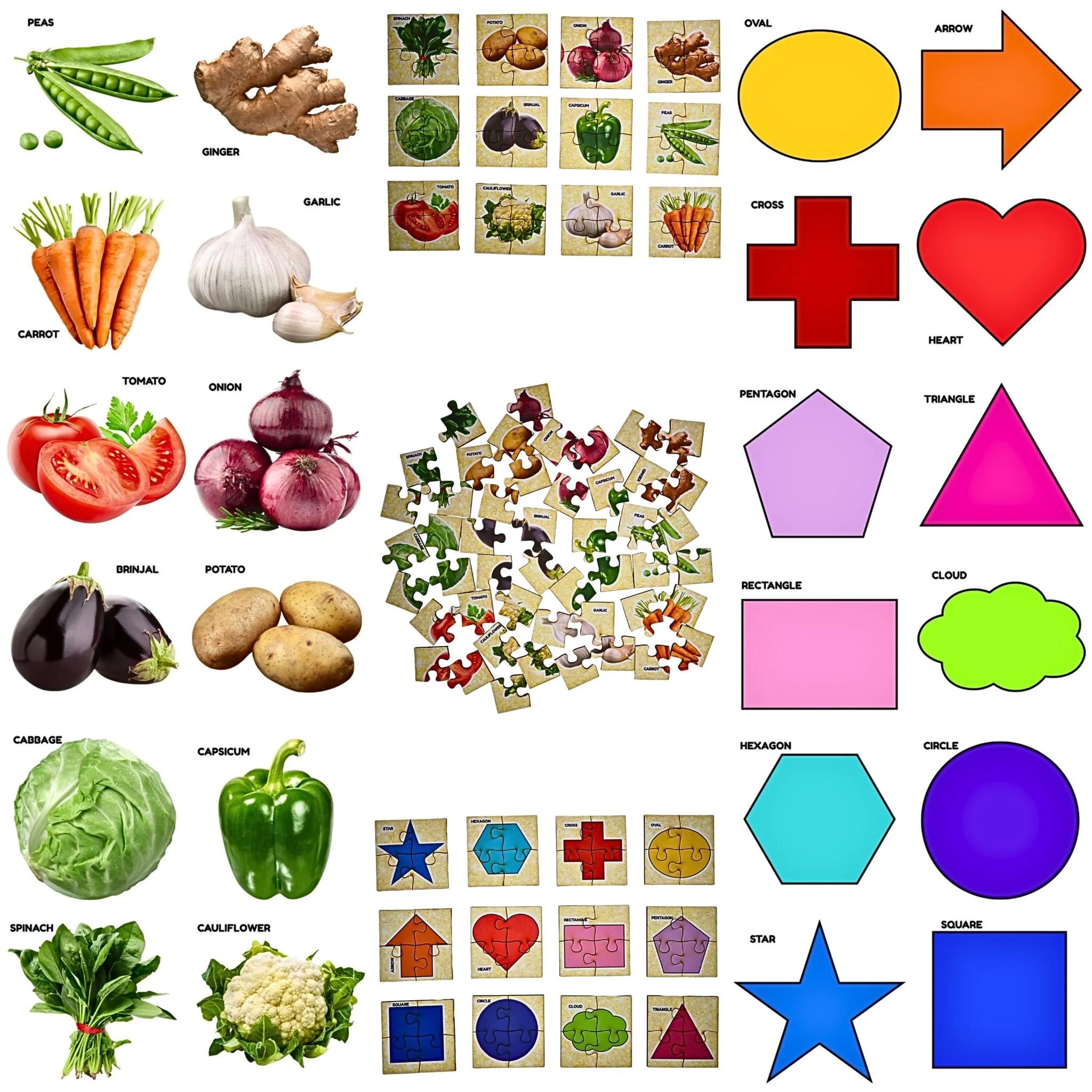 Vegetables & Shapes Jigsaw Puzzle for Kids | Educational Learning Puzzle for Early Development | Color, Shape & Cognitive Skill Building Game