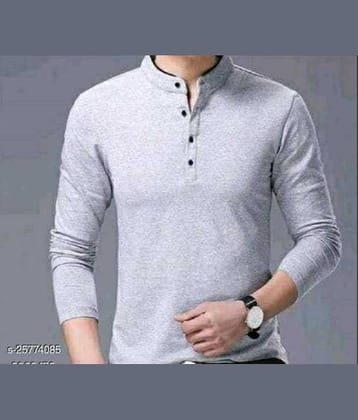 Alexender Cotton Regular Fit Solid Full Sleeves Men's Mandarin Collar T-Shirt - Grey ( Pack of 1 )