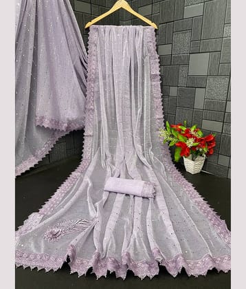 Gullak Lycra Printed Regular Saree With Unstitched Blouse Piece ( Lavender )