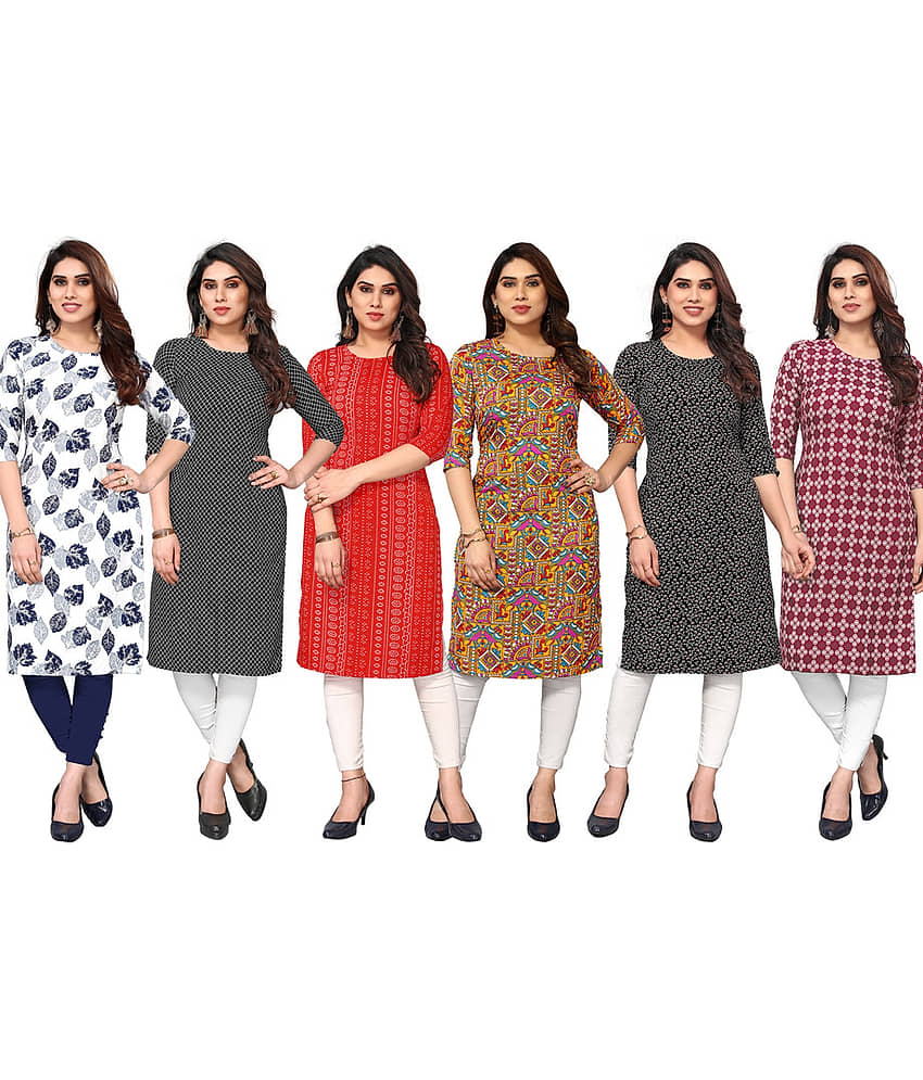 KETAKI FASHION Crepe Printed Straight Women's Kurti - Multicolor4 ( Pack of 6 )