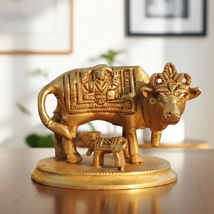 Brass Cow & Calf God Idol - Holy Kamdhenu Statue, Height : 2 Inch (BSMAS1471 C)
