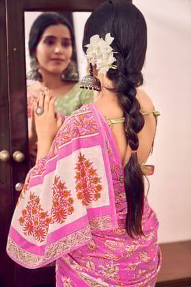 Handicraft Ladies Ikat Pure soft Cotton Sari With Blouse Piece