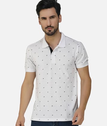 XFOX Pack of 1 Cotton Blend Regular Fit Printed Half Sleeves Men's Polo T Shirt ( White )