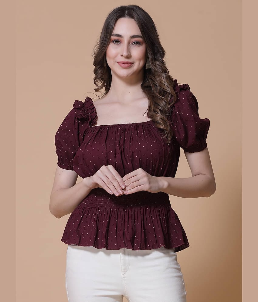 GOD BLESS Women's Rayon Peplum Top ( Wine )