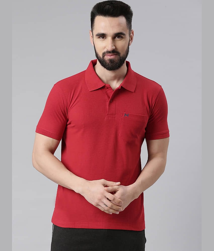 Force NXT Pack of 1 Cotton Blend Regular Fit Solid Half Sleeves Men's Polo T Shirt ( Red )