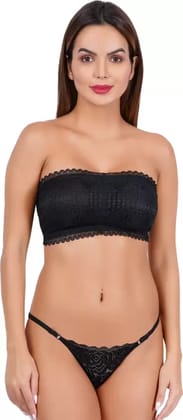 Gracewell Bra & Panty Set Solid Tube Black Lingerie Set Black 38