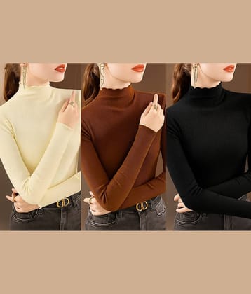 Traquila Women Lycra Solid Slim Fit High Neck T-Shirt ( Multicolor )