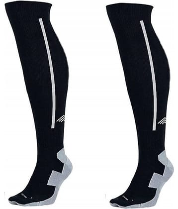 Just rider Bamboo Football Cotton Socks/Stockings for Men Women Knee High Length Superior Grip for Shin Guard, Anti Slip Blister Protection Anti Odour, Free Size (Black)