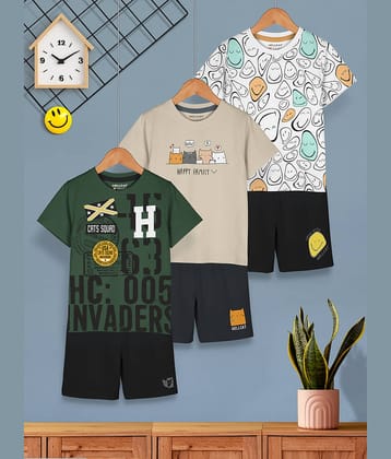 HELLCAT Olive Cotton Blend Baby Boy T-Shirt & Shorts ( Pack of 3 )