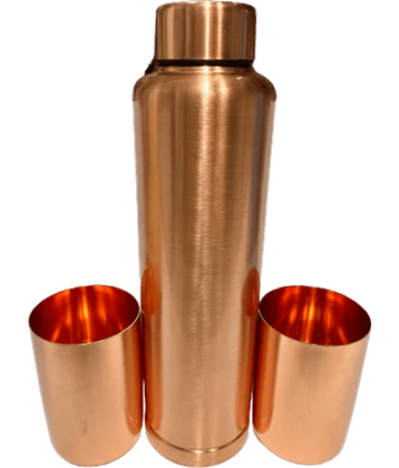Dynore Copper plated glass & bottle set Copper Steel Water Bottle 900 mL ( Set of 3 )