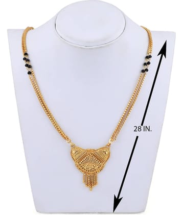 SHANKHRAJ MALL GOLD PLATED LONG 2LINE GOLD BLACK CHAIN WITH BIG PENDENT MANGALSUTRA FOR WOMEN-10076