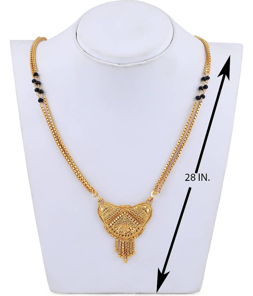 SHANKHRAJ MALL GOLD PLATED LONG 2LINE GOLD BLACK CHAIN WITH BIG PENDENT MANGALSUTRA FOR WOMEN-10076
