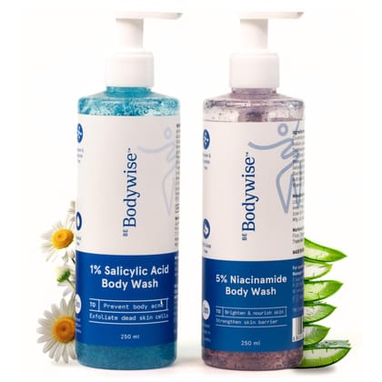 Be Bodywise 5% Niacinamide Body Wash & 1% Salicylic Acid Body Wash | With Aloe Vera & Chamomile Extract | For Glowing, Radiant & Even-Toned Skin | 500 ml Be Bodywise 5% Niacinamide Body Wash & 1% Salicylic Acid Body Wash | With Aloe Vera & Chamomile Extr