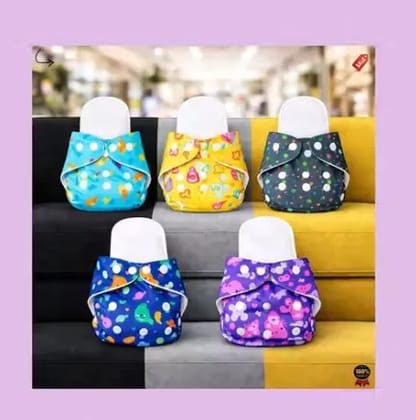 Reusable Printed Baby Cloth Diapers Pack of 5 Adjustable Washable Nappies