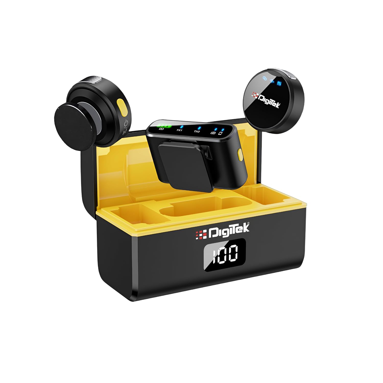 Digitek DWM-116 2-in-1 Wireless Microphone, Magnetic Collar Clip, 360 Sound Capture, 40m Range, 6Hr Battery, Type C-to-C & C to LTC, DSLR, iOS & Android Compatible, for Interviews & Vlogging