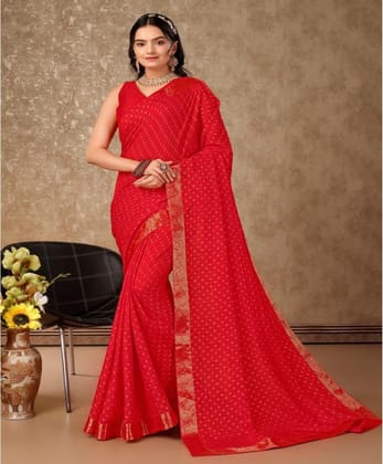 Women's Vichitra Bandhani Saree with Unstitched Blouse (Red, 5-6 Mtrs)