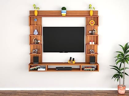 DAS Heller Engineered Wood Wall Mount TV Entertainment Unit/Tv Rack Set to Box Stand with Wall Shelves for Living Room Classic Walnut (Ideal for up to 43") Screen