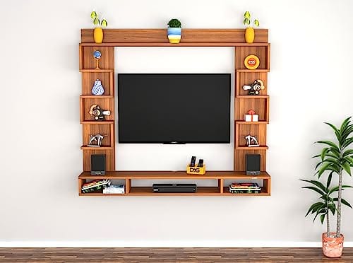 DAS Heller Engineered Wood Wall Mount TV Entertainment Unit/Tv Rack Set to Box Stand with Wall Shelves for Living Room Classic Walnut (Ideal for up to 43") Screen