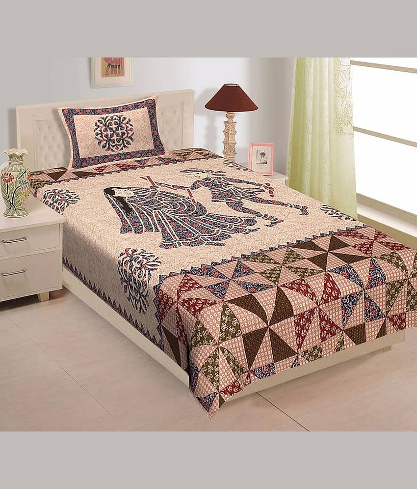 ABHACLOTHO Cotton 1 Single Bedsheet with 1 Pillow Cover ( Multicolor )