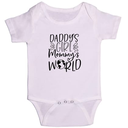White Daddys Girl Mommys World Cotton Romper For 6 To 12 Months