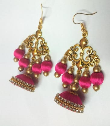Metal Charm Beaded Jhumka Earrings