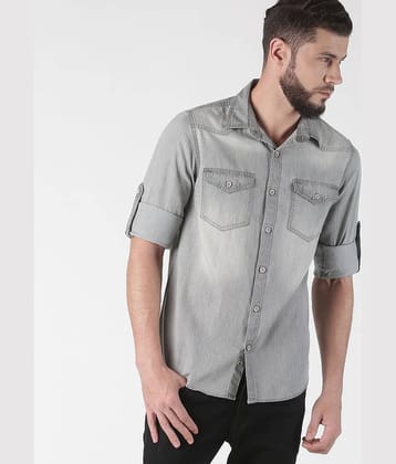 OJASS Denim Regular Fit Self Design Full Sleeves Men's Casual Shirt - Grey ( Pack of 1 )