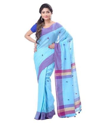 Desh Bidesh Blue,Pink Bengal Handloom Saree