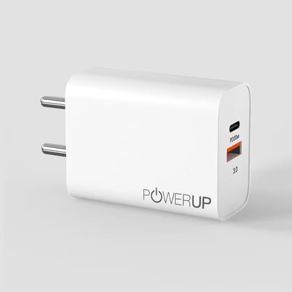 POWERUP Turbo 30W PD Type C + USB QC 3.0 Wall Charger - White