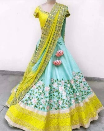 Designer Multi Color Embroidered Semi-stitched Party Wear Lehenga Choli