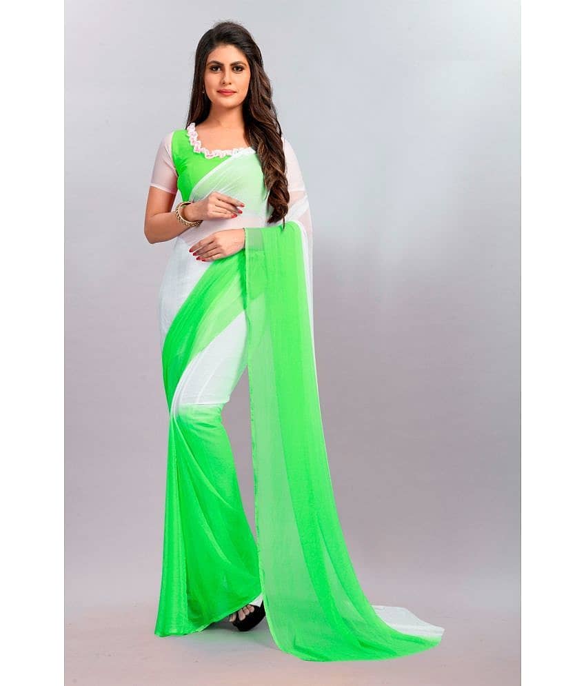 Aika Chiffon Colorblock Saree With Unstitched Blouse Piece ( Green )