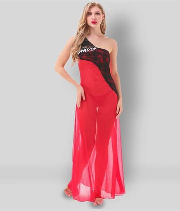 D Naked - Red Net Women's Nightwear Baby Doll Dresses With Panty