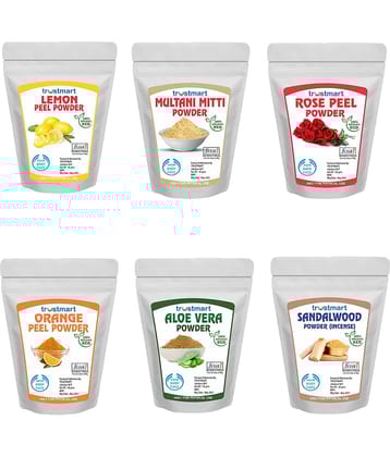 TRUSTMART Orange Peel,Lamon Peel,Multani Mitti,Rose Peel,Sandalwood and Aloevera Leaf Powder Each-50g