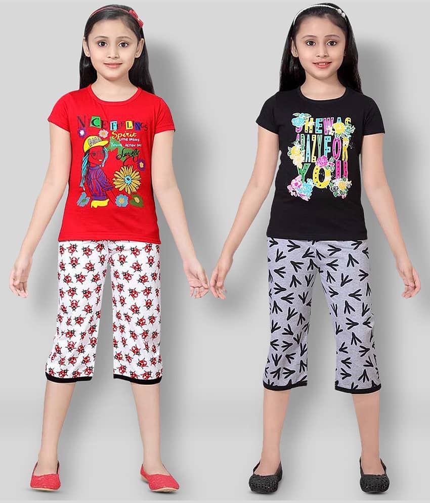 Sini Mini Pack of 2 Girls 100% Cotton Top With Shorts ( Multi )
