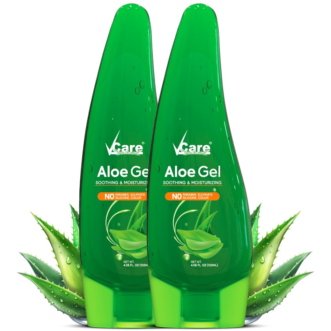 VCare Aloe Vera Gel | Aloe vera Gel for Face | Skin, Acne Scars, Wrinkles, Hair Care, Moisturizer & Dark Circles for Smooth Skin, 120 ml