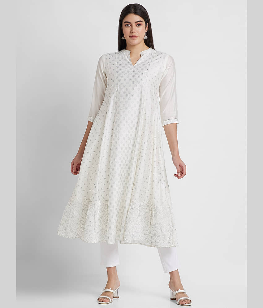 Globus - Off White Viscose Women's Anarkali Kurti ( Pack of 1 )