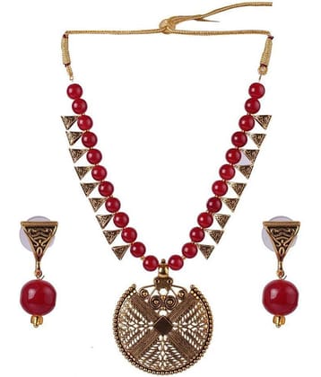 PUJVI Alloy Maroon Contemporary/Fashion Necklaces Set Long Haram