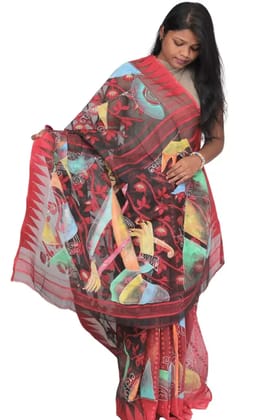 Tisser Handpainted Tant Saree With Blouse Piece