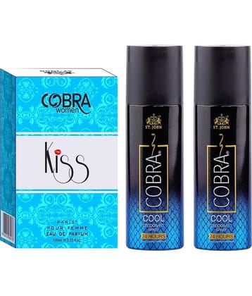 ST.JOHN Cobra Cool 150ml *2 & Cobra Kiss 100ml Deodorant Spray & Perfume for Men (400ml) - Pack of 3